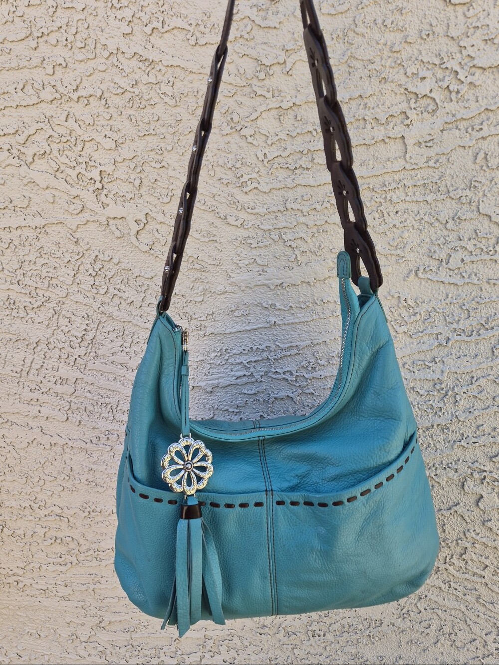 Brighton Turquoise Teal Leather Hobo Shoulder Bag E922244
